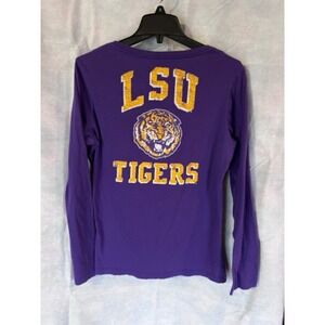 Nike LSU Tigers Long Sleeve V-Neck T-Shirt Purple Gold Women's Size Large